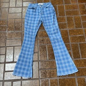 Celebrity Ace Blue Plaid High Rise Flare Leg Jean